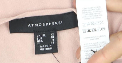 Atmosphere Womens Pink Ruffle Blouse Size 12 Long Sleeve Tunic Top