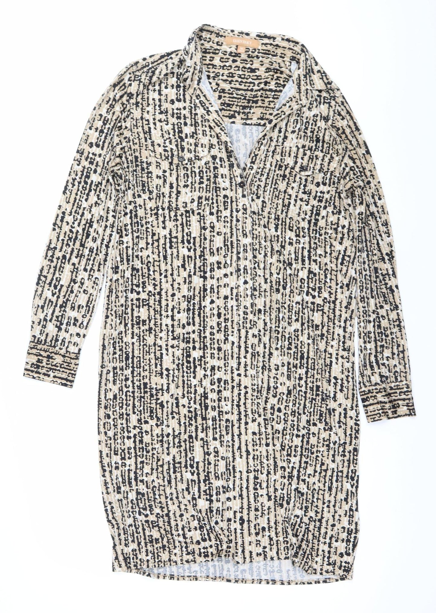 Ellen Tracy Women’s Beige Black Animal Print Wrap Dress M