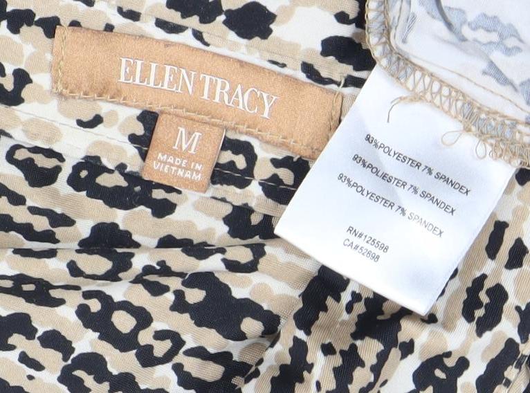 Ellen Tracy Women’s Beige Black Animal Print Wrap Dress M