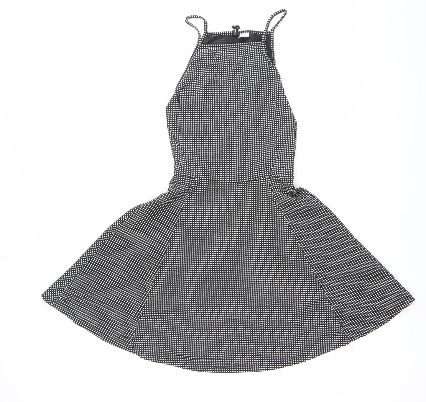 H&M Women Black Polka Dot Fit & Flare Halter Mini Dress Size 6