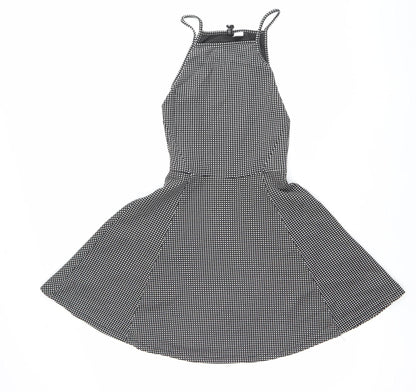H&M Women Black Polka Dot Fit & Flare Halter Mini Dress Size 6