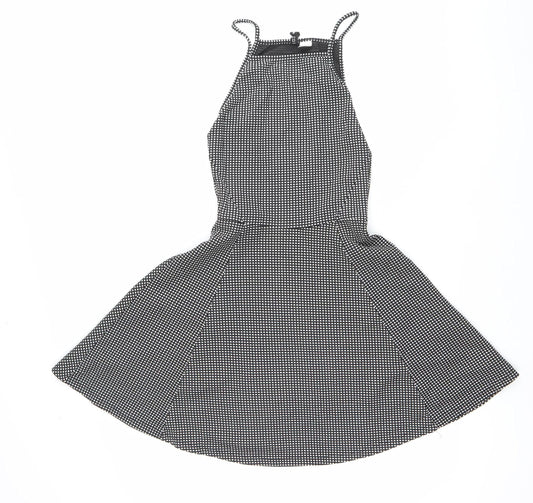 H&M Women Black Polka Dot Fit & Flare Halter Mini Dress Size 6