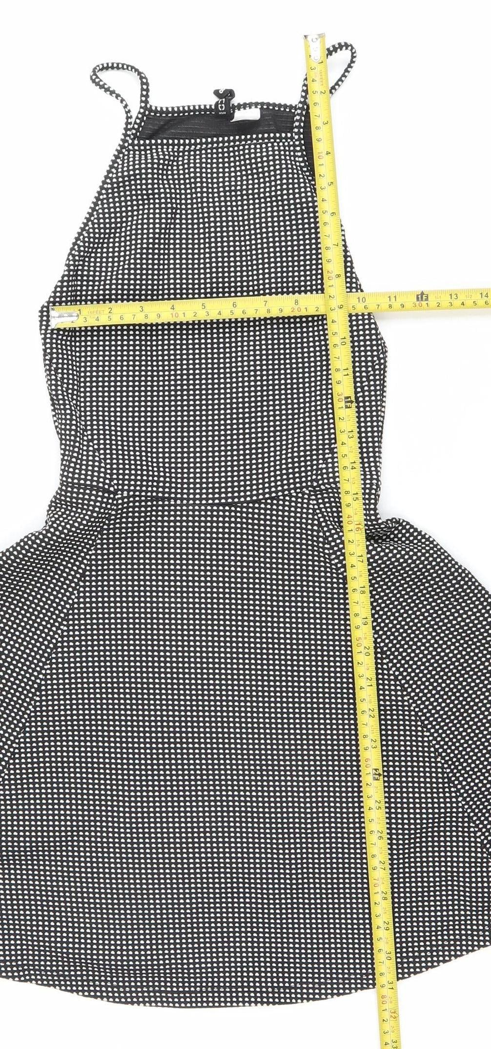 H&M Women Black Polka Dot Fit & Flare Halter Mini Dress Size 6
