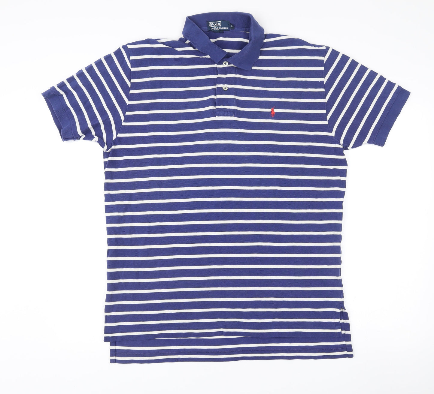 Ralph Lauren Men’s Blue White Striped Polo Shirt L Cotton