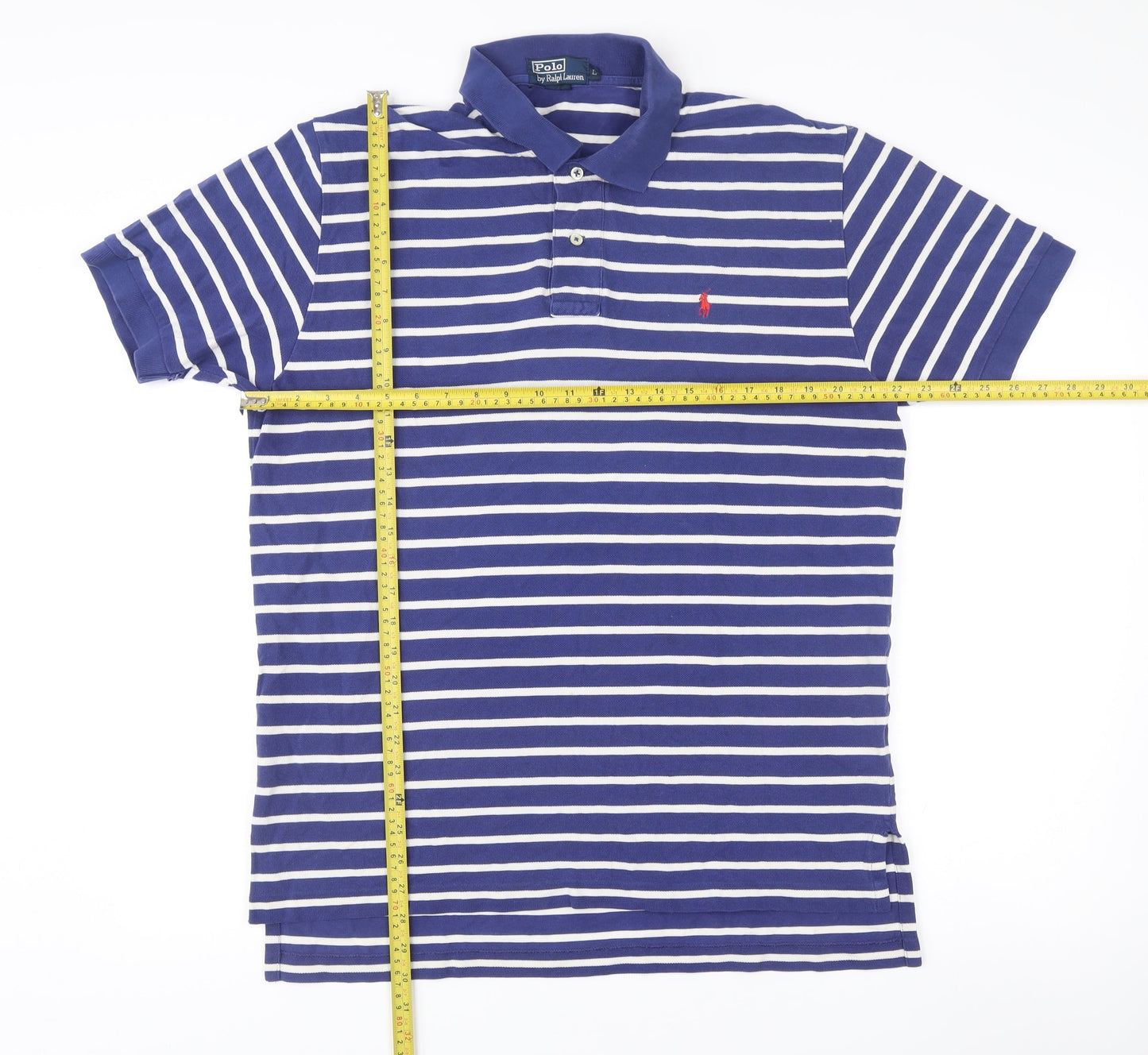 Ralph Lauren Men’s Blue White Striped Polo Shirt L Cotton