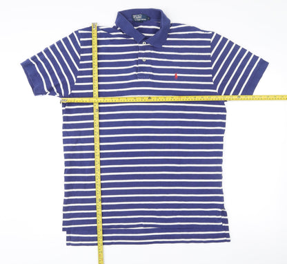 Ralph Lauren Men’s Blue White Striped Polo Shirt L Cotton