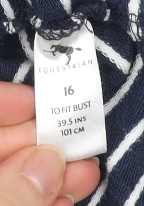 Equestrian Women's Navy Stripe Sweatshirt Size 16 Cotton Blend