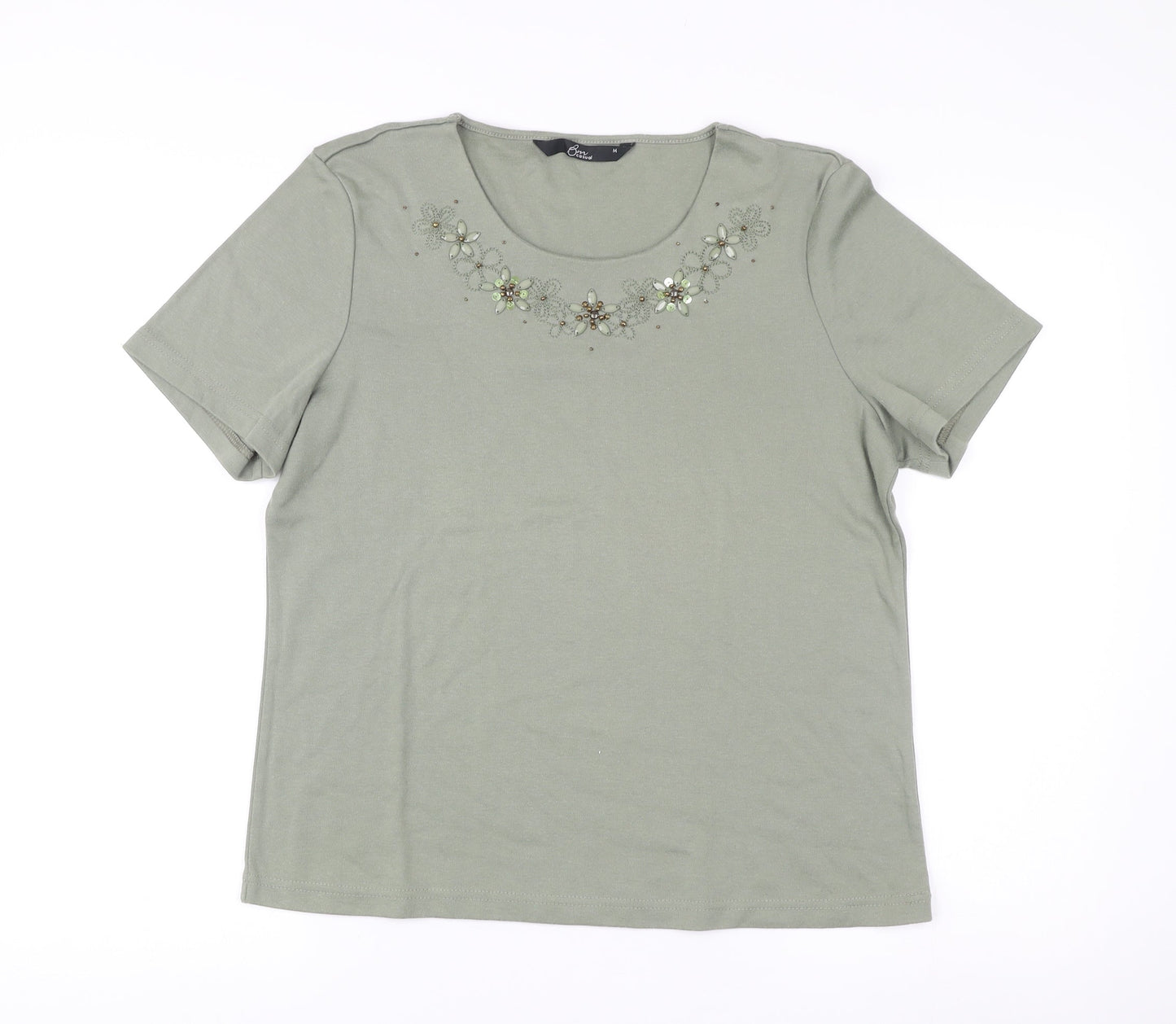 Womens UK Size M Bm Casual Green Basic T-Shirt