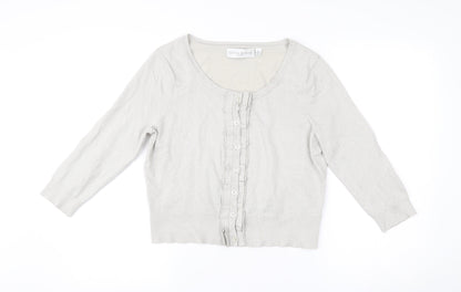 Edina Ronay Womens Grey Size 16 Cardigan Scoop Neck Ruffle Button Knit