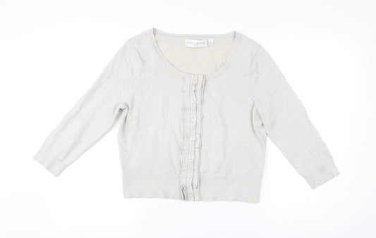 Edina Ronay Womens Grey Size 16 Cardigan Scoop Neck Ruffle Button Knit