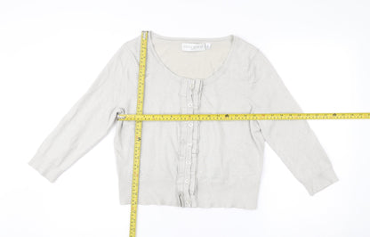 Edina Ronay Womens Grey Size 16 Cardigan Scoop Neck Ruffle Button Knit