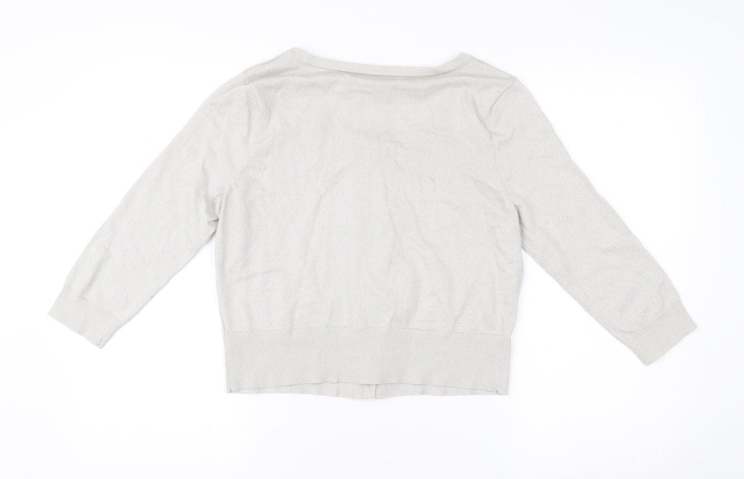 Edina Ronay Womens Grey Size 16 Cardigan Scoop Neck Ruffle Button Knit