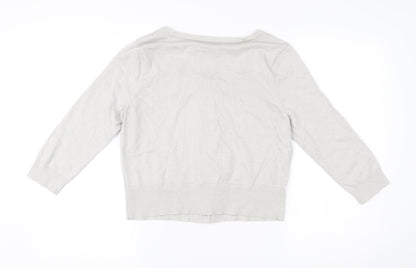 Edina Ronay Womens Grey Size 16 Cardigan Scoop Neck Ruffle Button Knit