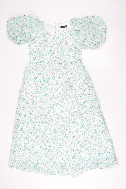 Splash Women’s White Floral A-Line Dress UK 12 Short Puff Sleeve