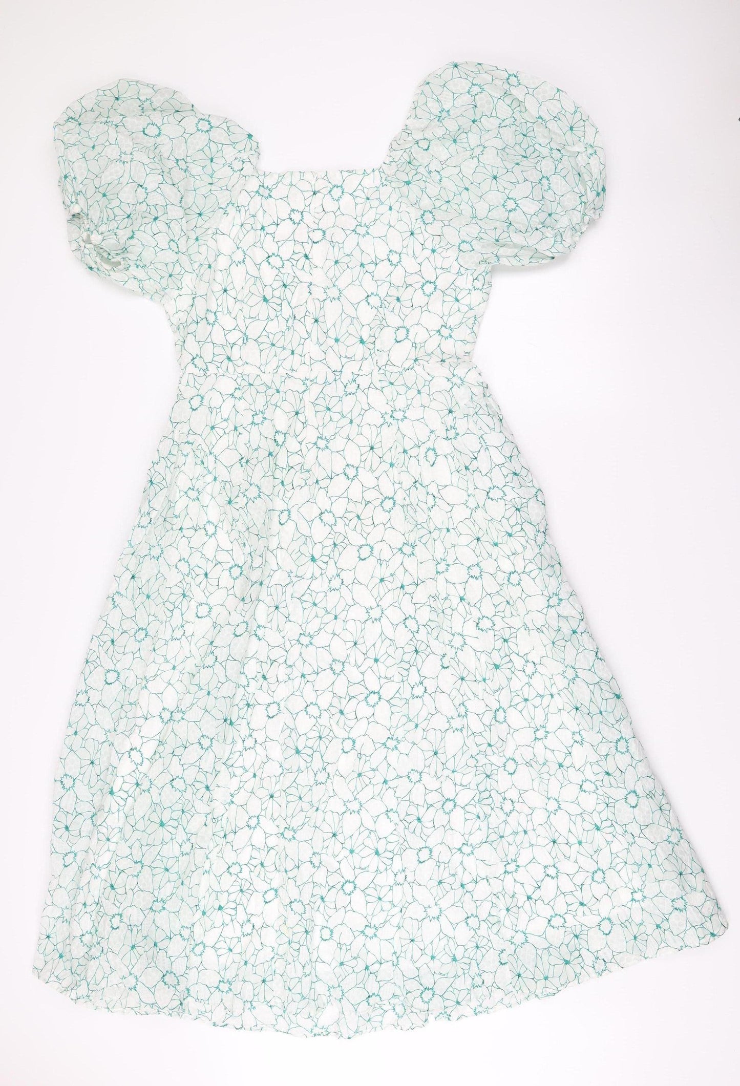 Splash Women’s White Floral A-Line Dress UK 12 Short Puff Sleeve