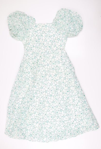 Splash Women’s White Floral A-Line Dress UK 12 Short Puff Sleeve