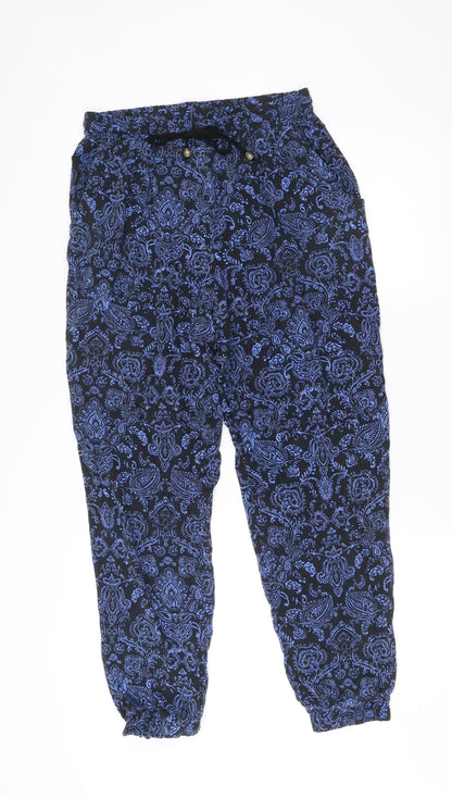 New Look Womens Black Blue Paisley Jogger Trousers Size 10