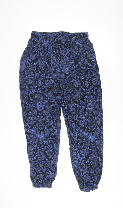 New Look Womens Black Blue Paisley Jogger Trousers Size 10