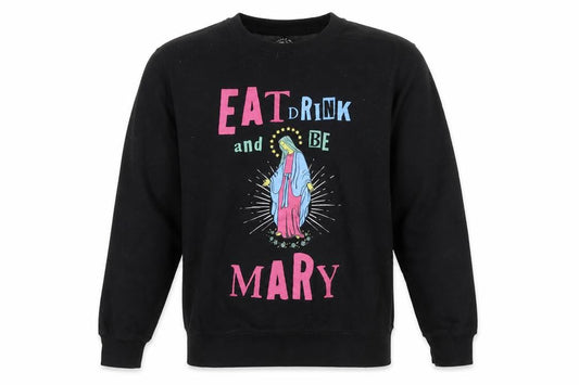 Front view of Batch1 unisex adults black small pullover sweatshirt graphic print funny