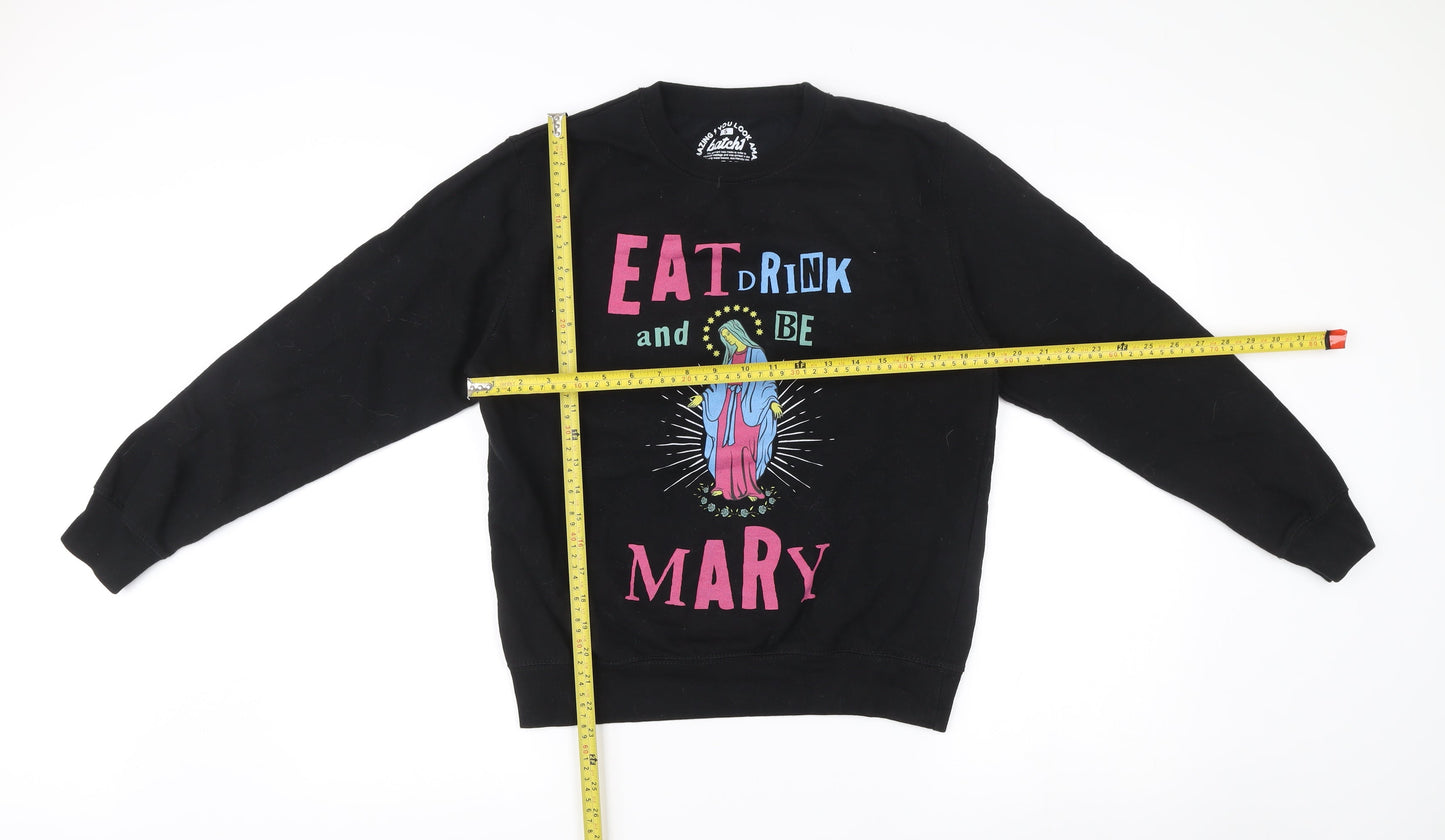 Batch1 Unisex Adults Black Small Pullover Sweatshirt Graphic Print Funny