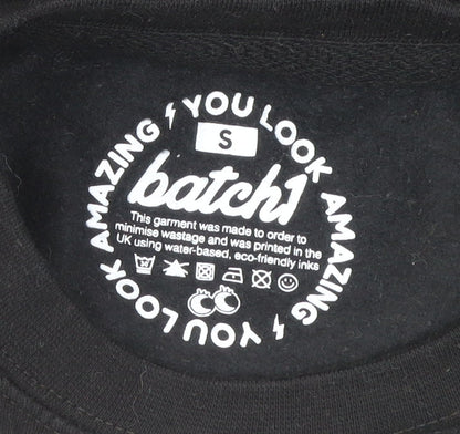 Batch1 Unisex Adults Black Small Pullover Sweatshirt Graphic Print Funny