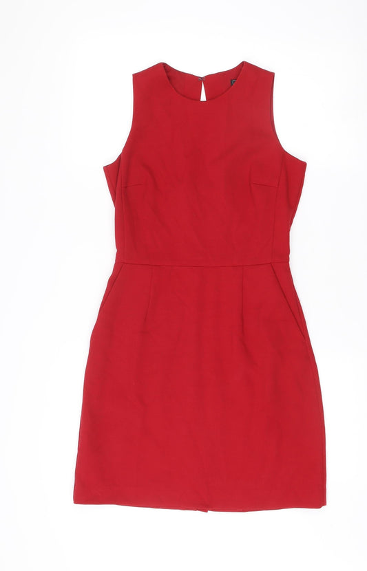 Next Womens Red Sheath Dress Size 6 Sleeveless V-Neck Workwear