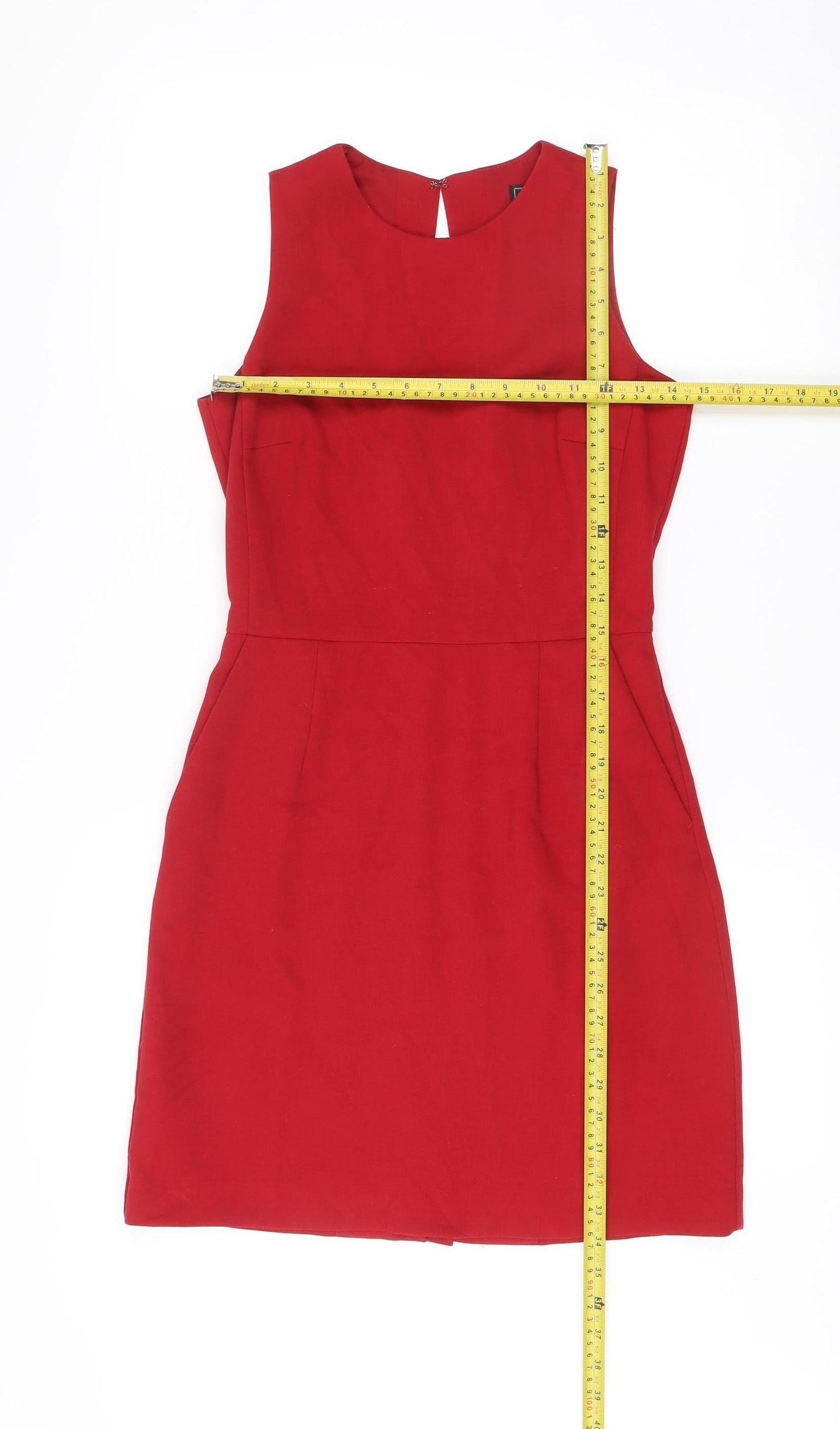Next Womens Red Sheath Dress Size 6 Sleeveless V-Neck Workwear