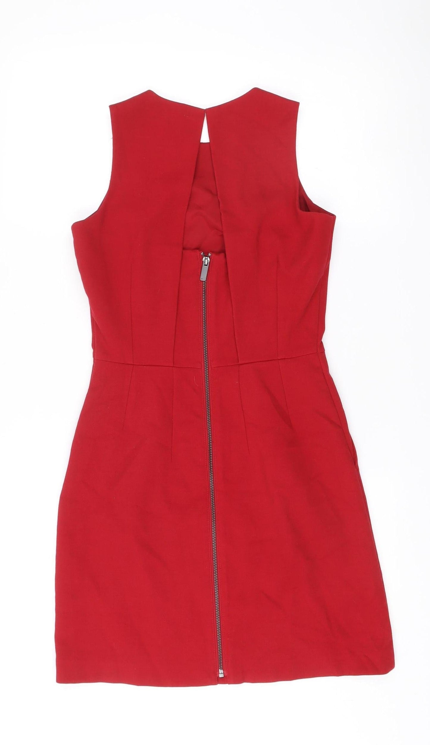 Next Womens Red Sheath Dress Size 6 Sleeveless V-Neck Workwear