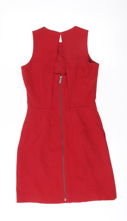 Next Womens Red Sheath Dress Size 6 Sleeveless V-Neck Workwear