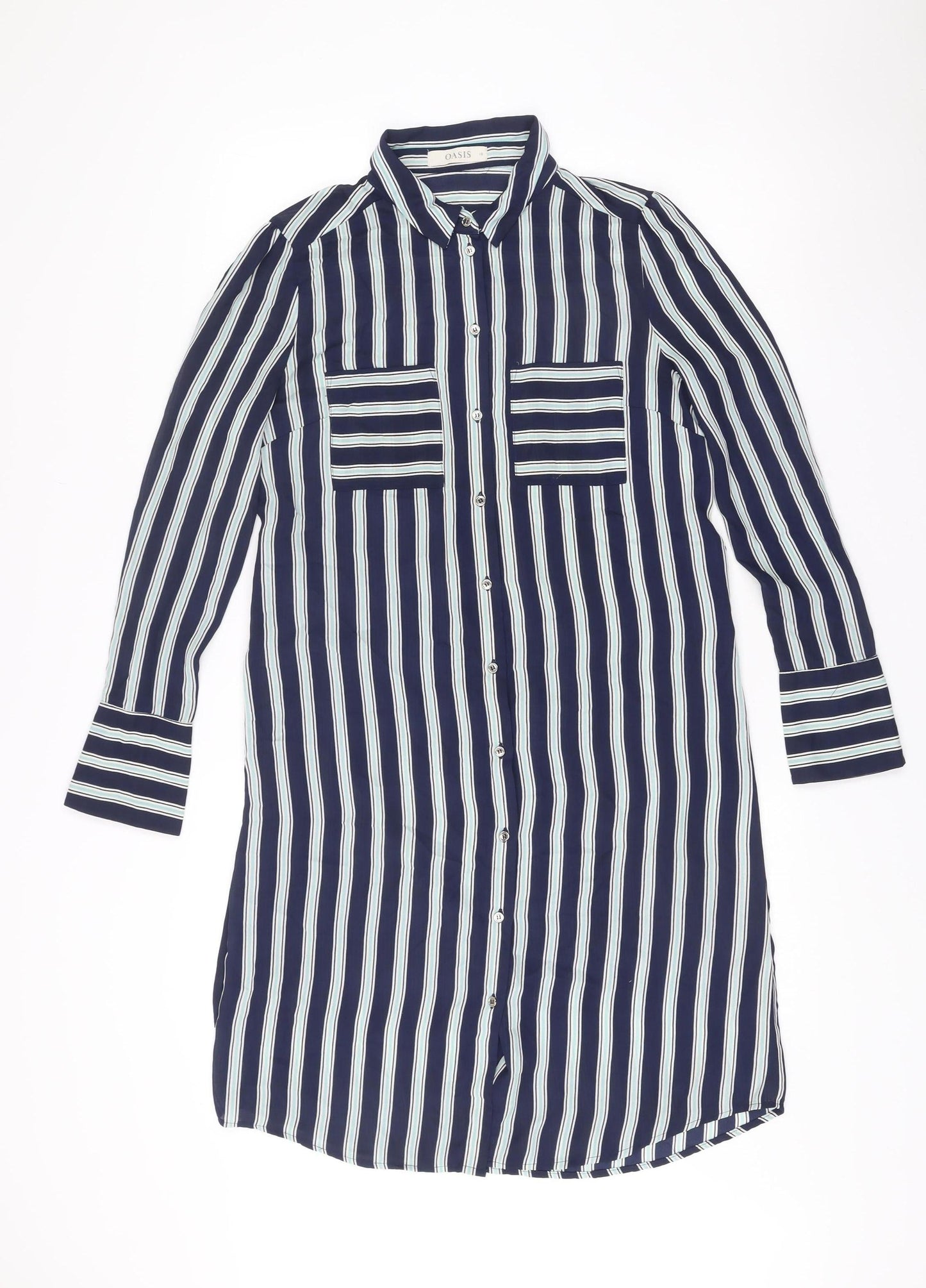 Oasis Women’s Blue Stripe Shirt Dress Size 10 Long Sleeve