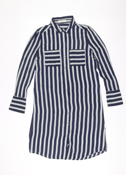 Oasis Women’s Blue Stripe Shirt Dress Size 10 Long Sleeve