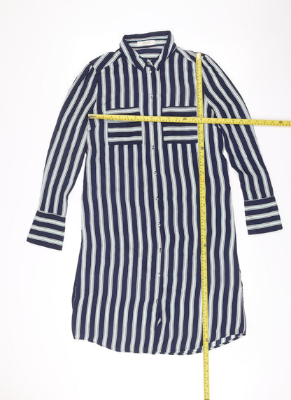 Oasis Women’s Blue Stripe Shirt Dress Size 10 Long Sleeve