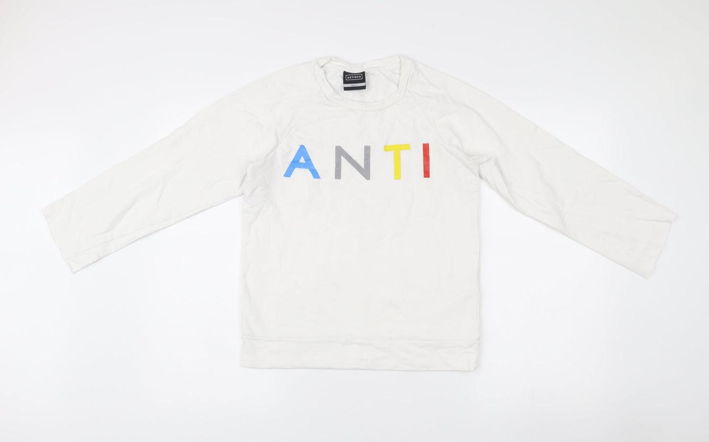 Antioch Unisex White Pullover Sweatshirt Small Graphic Logo Cotton