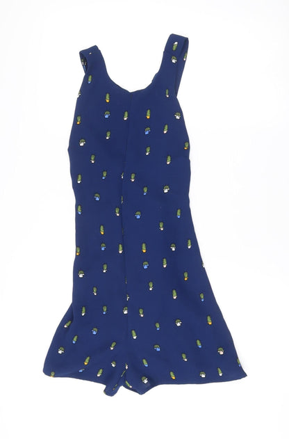 Zara Women Blue Cactus Print Sleeveless V-Neck Playsuit Size 12