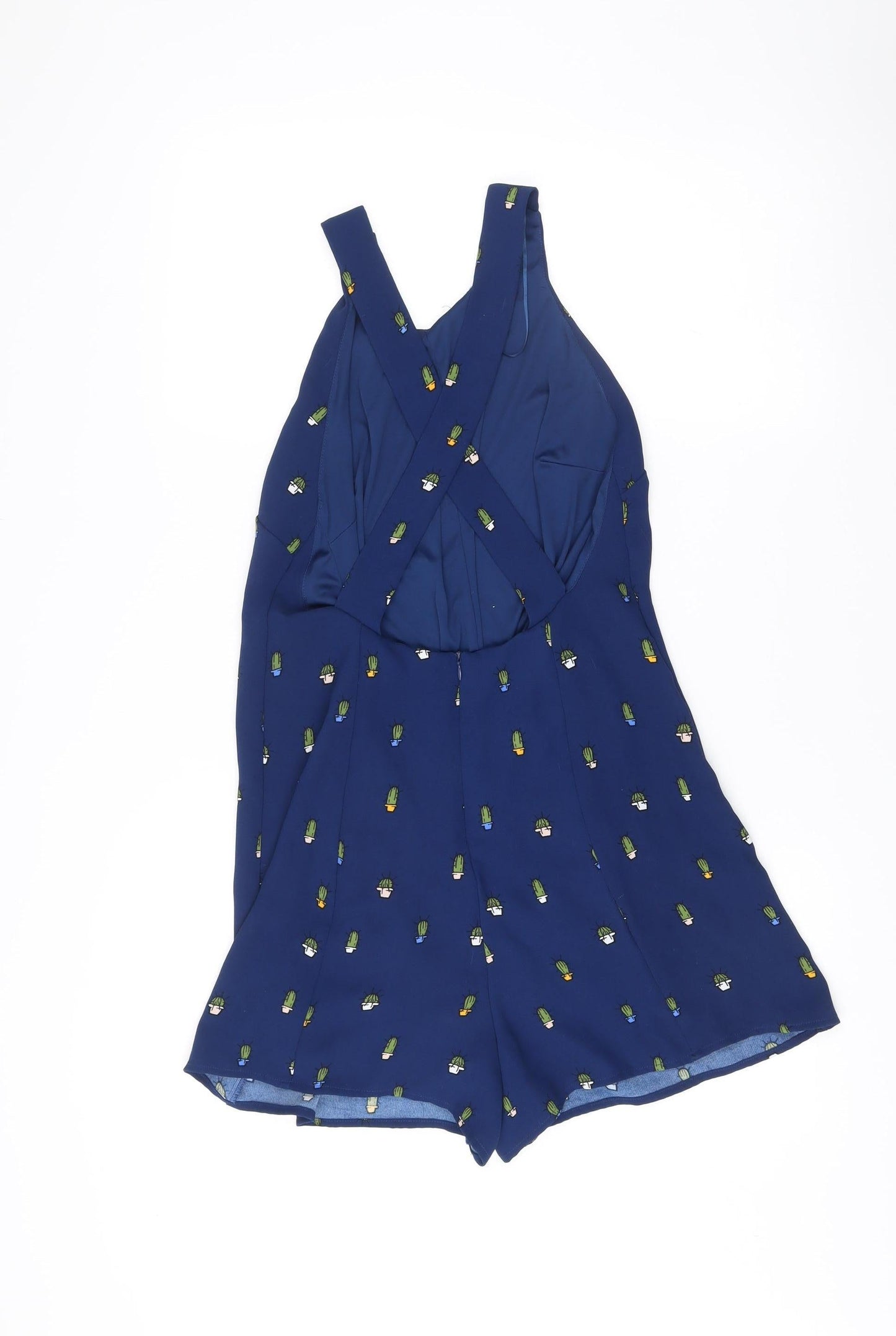 Zara Women Blue Cactus Print Sleeveless V-Neck Playsuit Size 12
