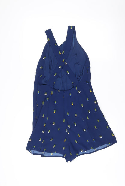Zara Women Blue Cactus Print Sleeveless V-Neck Playsuit Size 12