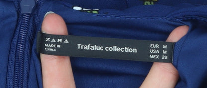 Zara Women Blue Cactus Print Sleeveless V-Neck Playsuit Size 12