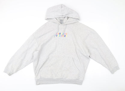 Crooked Tongues Mens Grey Pullover Hoodie L Logo Print Casual