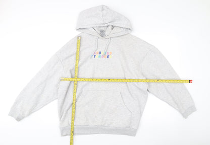 Crooked Tongues Mens Grey Pullover Hoodie L Logo Print Casual