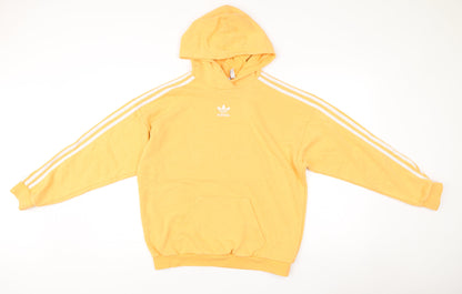Adidas Womens Yellow Pullover Hoodie UK 10 Small Cotton Blend