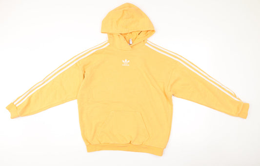 Adidas Womens Yellow Pullover Hoodie UK 10 Small Cotton Blend