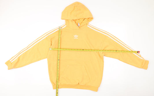 Adidas Womens Yellow Pullover Hoodie UK 10 Small Cotton Blend