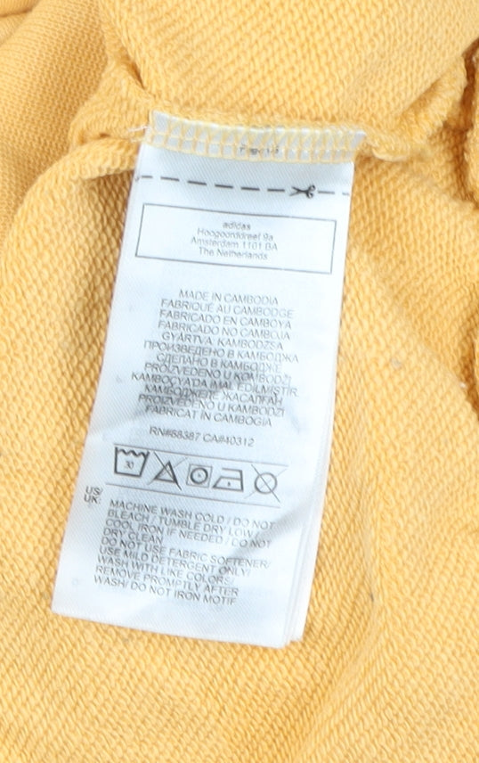 Adidas Womens Yellow Pullover Hoodie UK 10 Small Cotton Blend