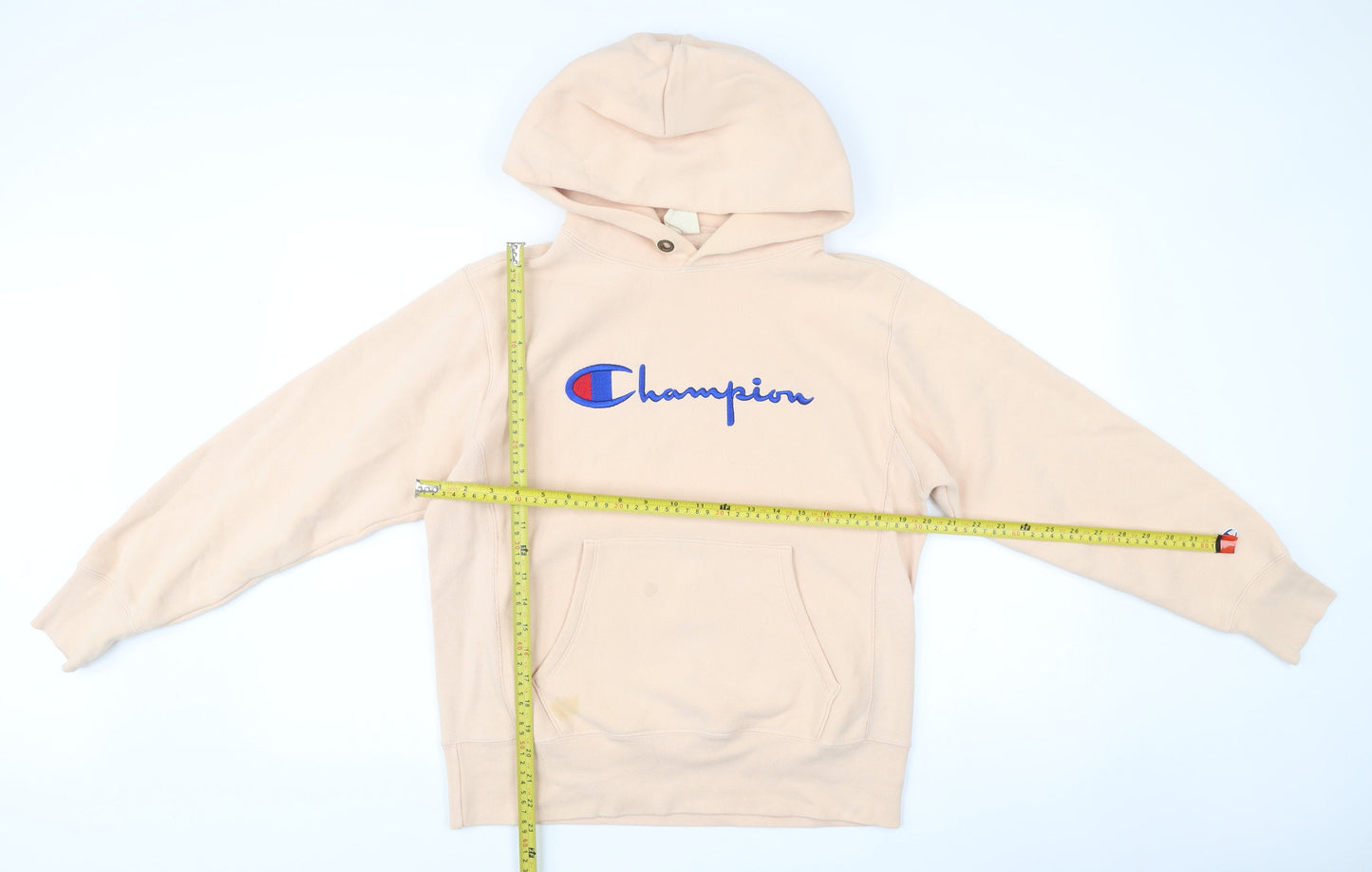 Champion Womens Beige Small Pullover Hoodie Embroidered Logo