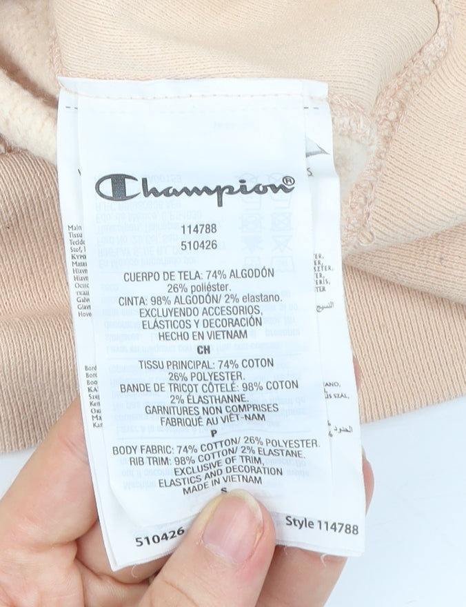 Champion Womens Beige Small Pullover Hoodie Embroidered Logo