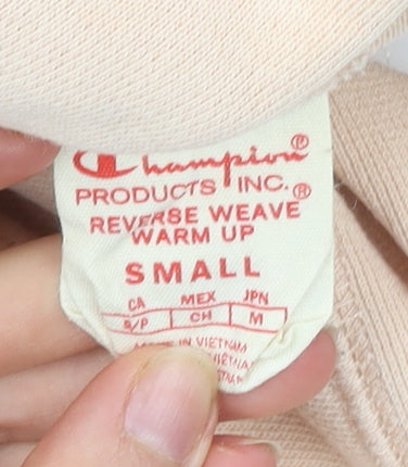 Champion Womens Beige Small Pullover Hoodie Embroidered Logo