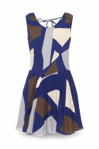 Topshop Women’s Blue Geometric A-Line Cotton Summer Dress UK 10