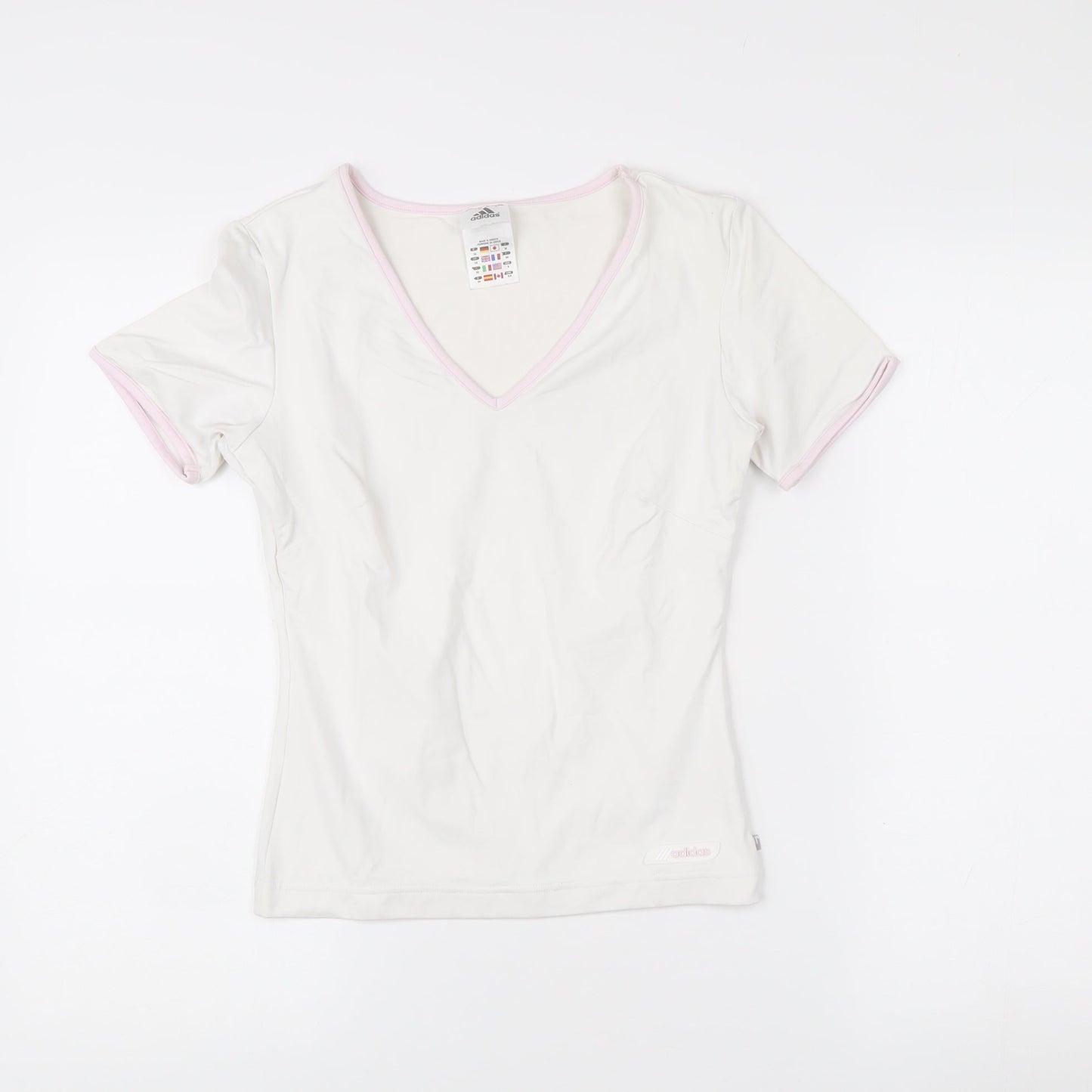 Adidas Womens White Slim Fit V-Neck Activewear T-Shirt Size 10