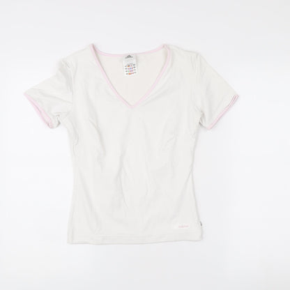 Adidas Womens White Slim Fit V-Neck Activewear T-Shirt Size 10