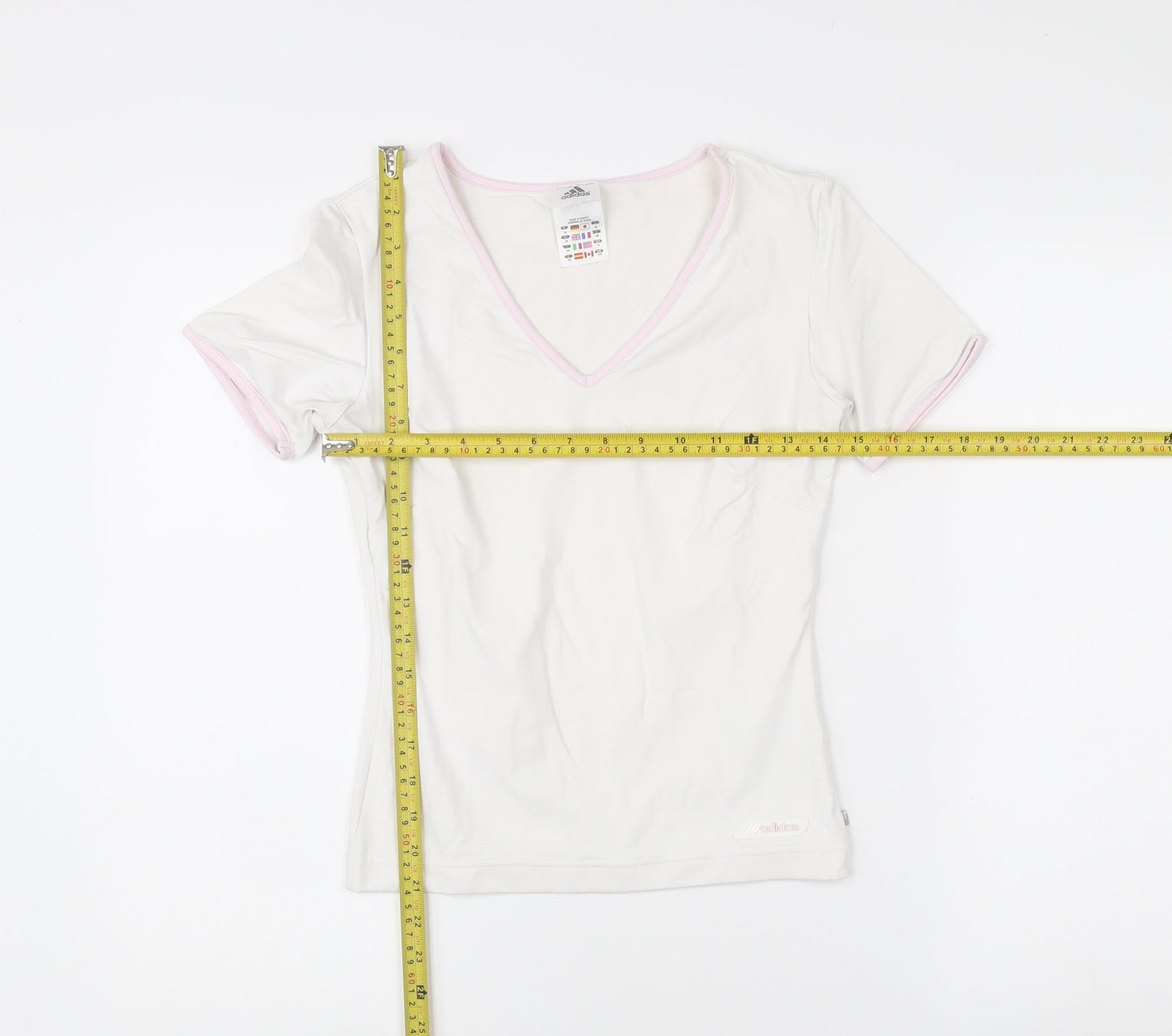 Adidas Womens White Slim Fit V-Neck Activewear T-Shirt Size 10